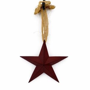 Burgundy Metal Barn Star Wall Decor Primitive Farmhouse 18.5 Inch with Burlap